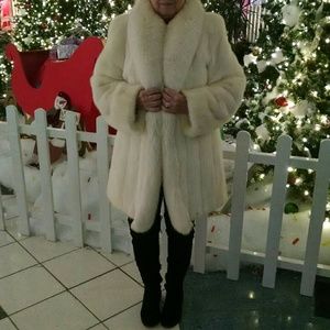 Mink ivory Coat with Fox Lapel